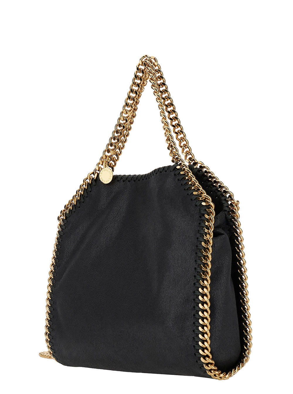 Shop Stella Mccartney Mini Tote Bag With Logo Engraved On Charm In Black