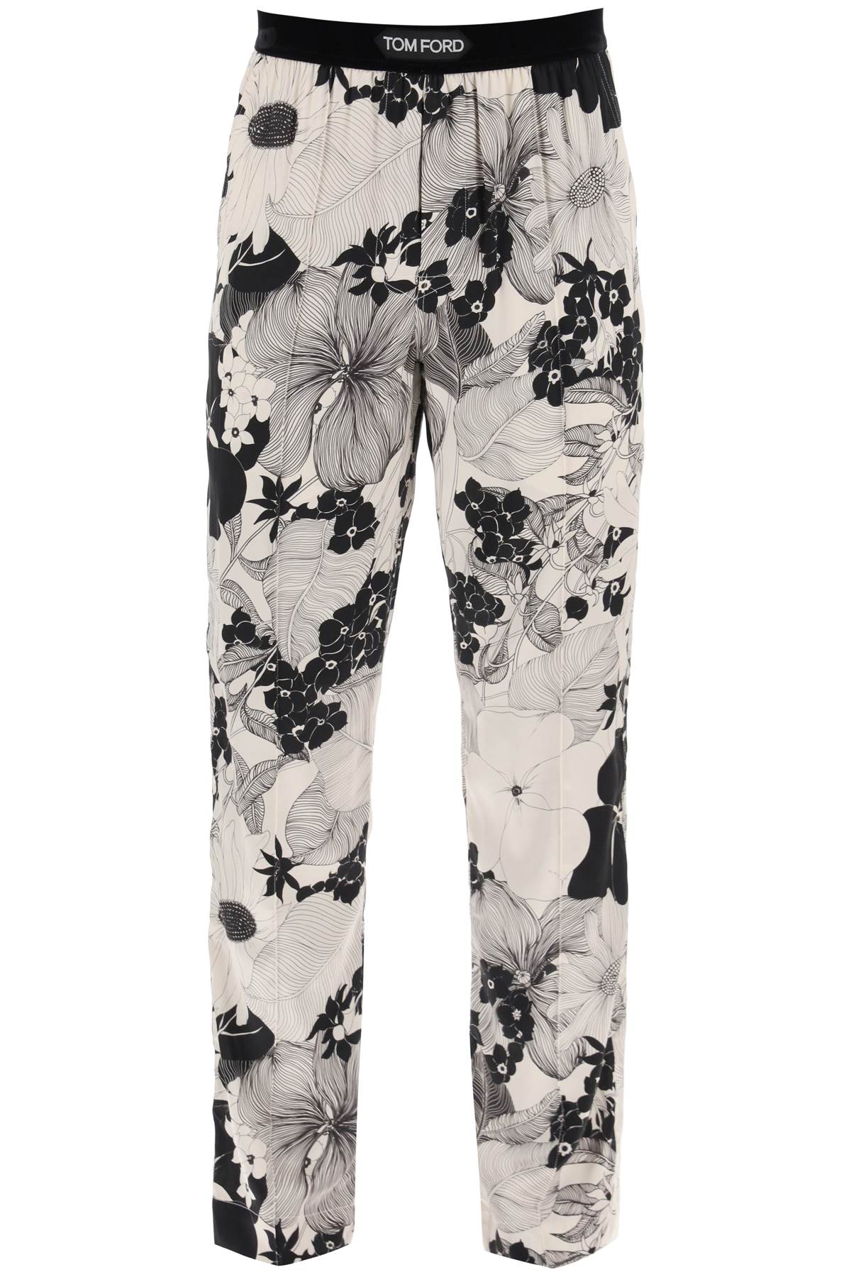 Shop Tom Ford Pajama Pants In Floral Silk In Nero Rigato