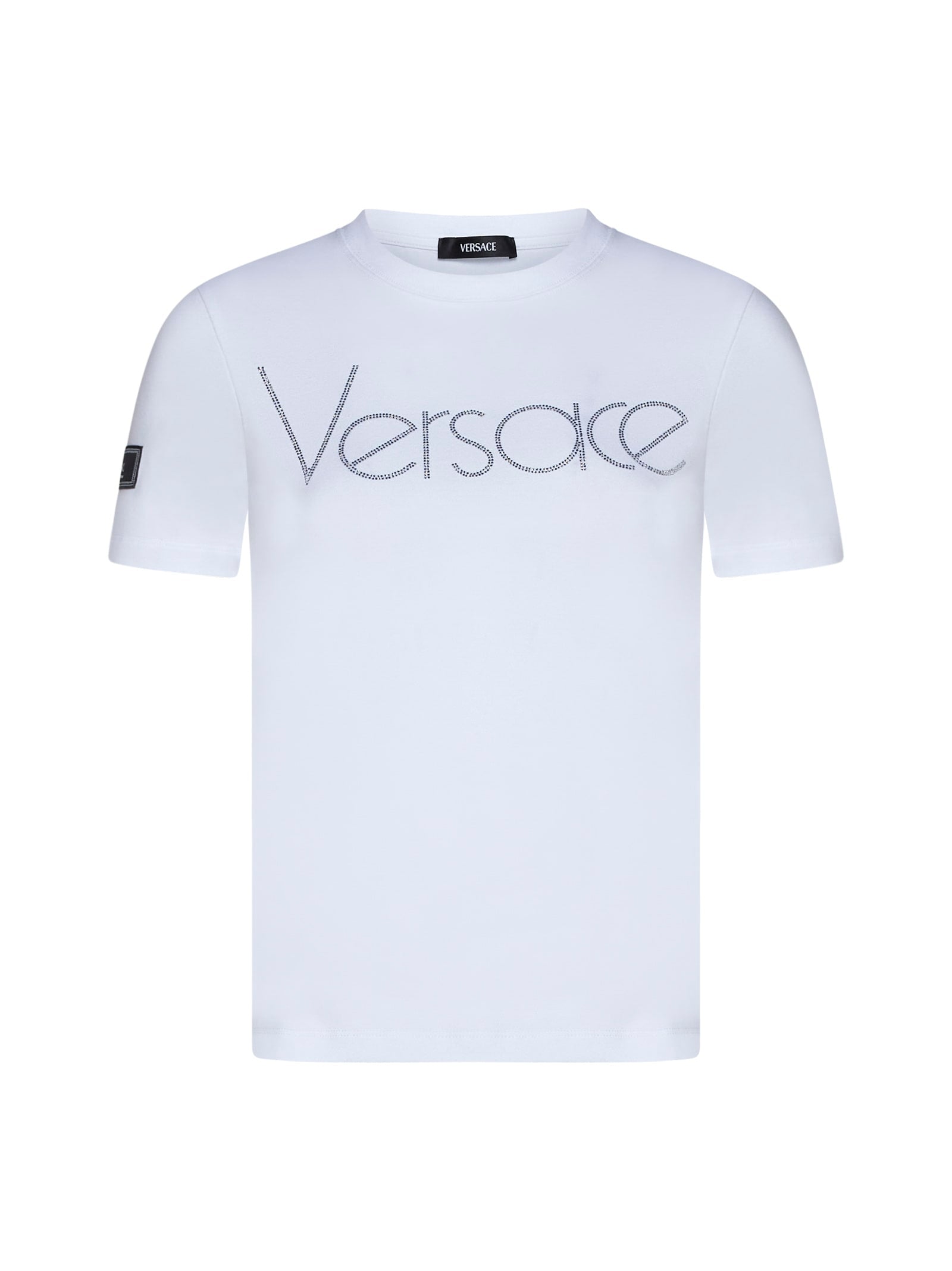 Shop Versace T-shirt In White + Crystal