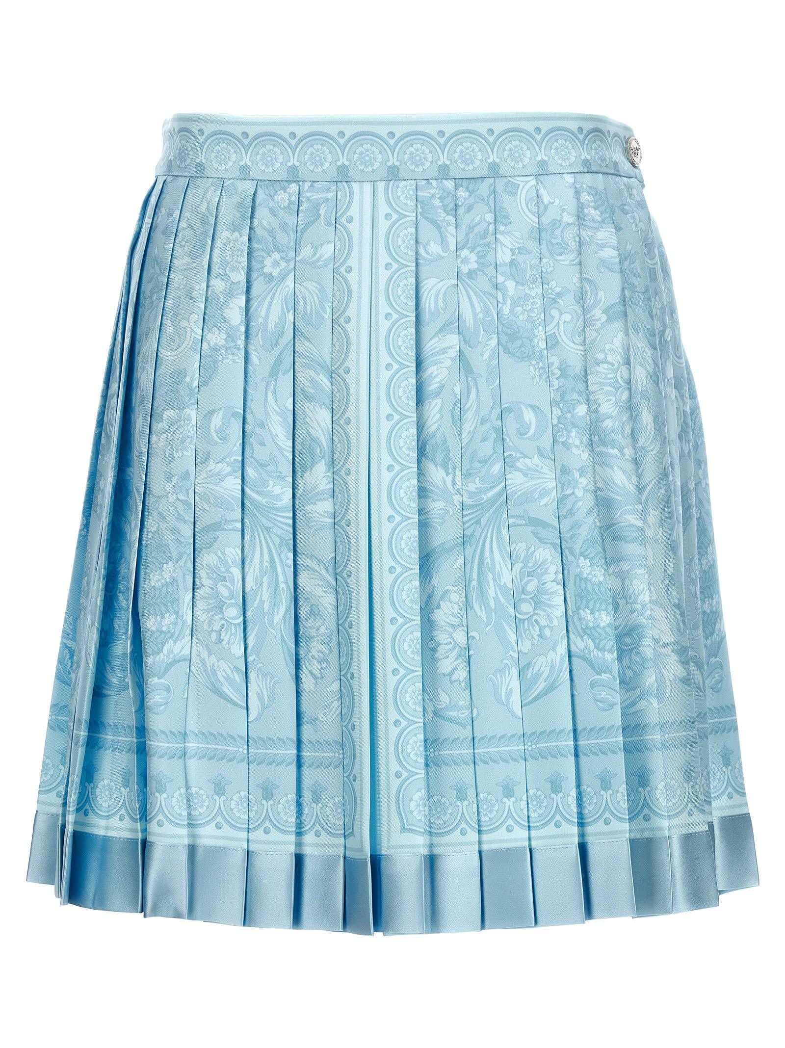 Print Versace Blue | Skirt Mini In Barocco Silk ModeSens Pleated Light