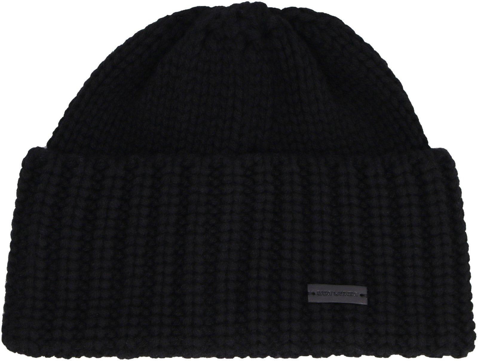 Saint Laurent Logo-plaque Ribbed-knit Cashmere Beanie Hat In Default Title