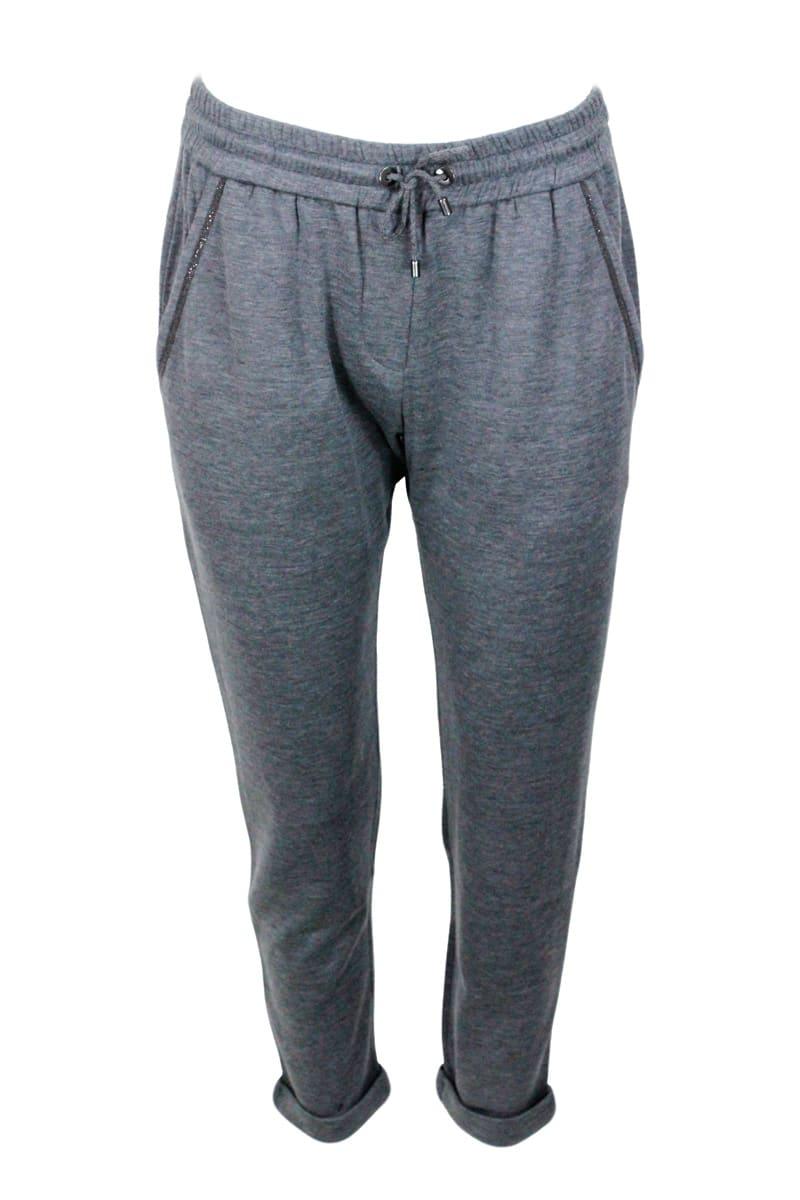 BRUNELLO CUCINELLI BRUNELLO CUCINELLI JOGGING TROUSERS IN COTTON AND SILK WITH MONILI ON THE POCKETS