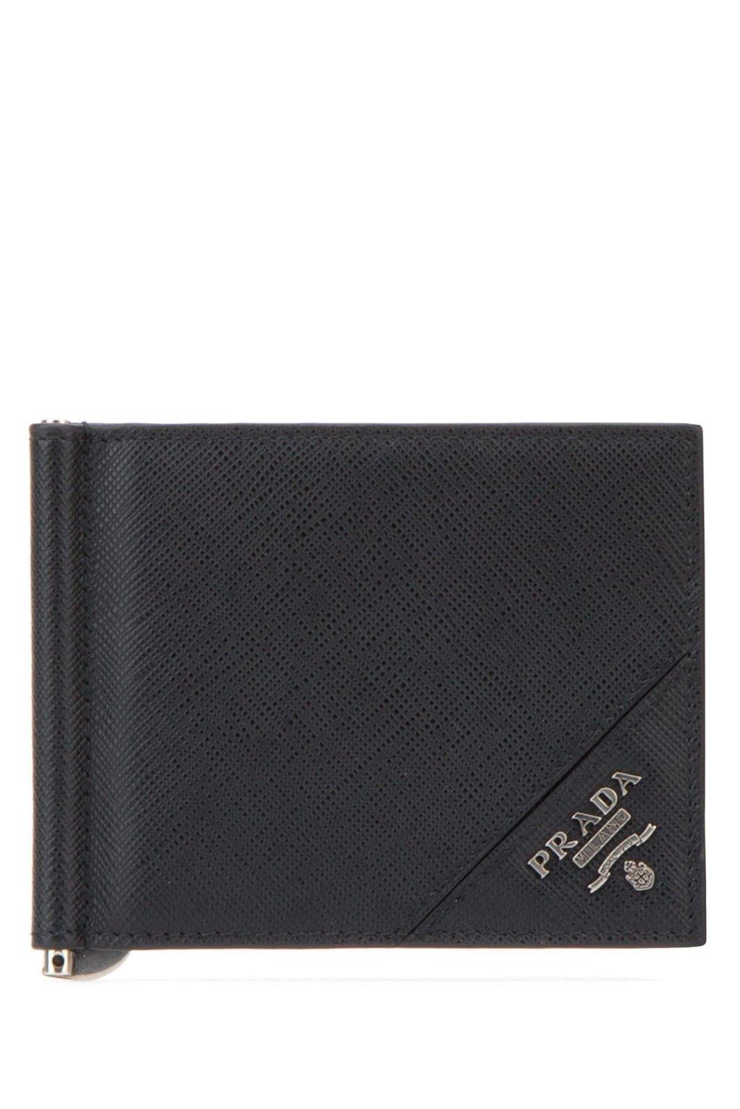 Prada Logo Plaque Bifold Wallet In Nero