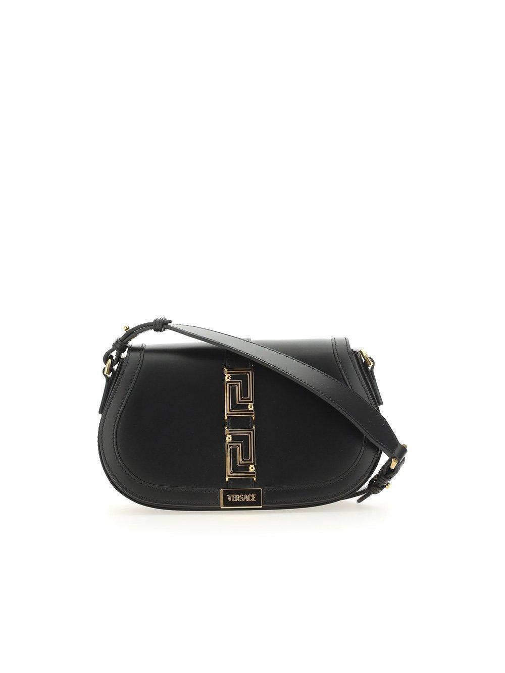 Versace Greca Fold-over Crossbody Bag In Black