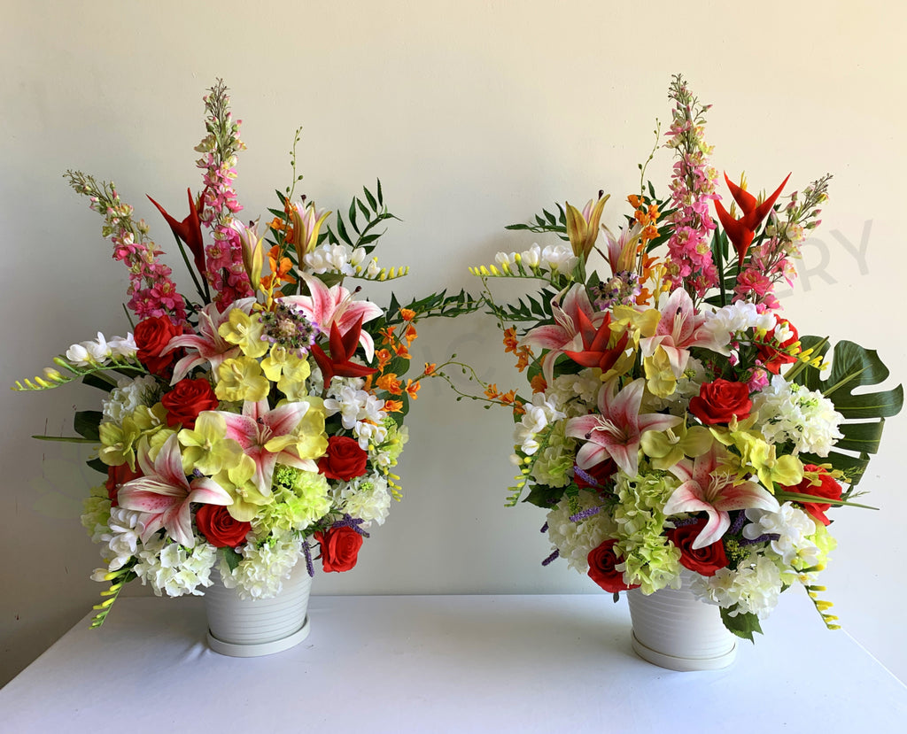 FA1108 - Silk Colourful Flower Arrangement (for church stage flowers)100cm tall | ARTISTIC