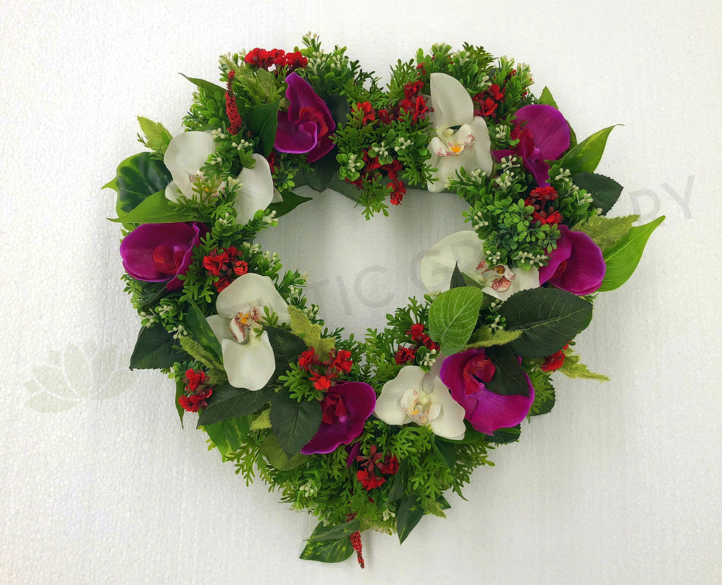 Heart Shaped Floral Wreath Pink And White 40cm 70cm Love Heart Wreath Silk Floral Flower Wreath 5475