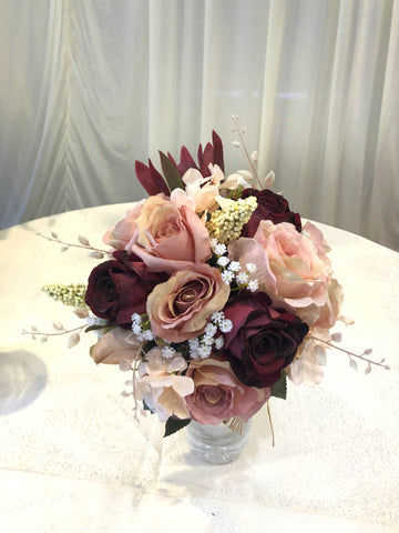 Silk Round Wedding Bouquet Burgundy Pink Natalie D Affordable Wedding Flowers Perth Australia Artistic Greenery