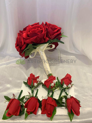 Red Silk Velvet Roses Wedding Bridal Bouquet Vania F Custom Made Cheap Online Wedding Flowers Perth Australia Wide Artistic Greenery