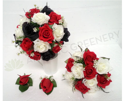 red white and black flower bouquets
