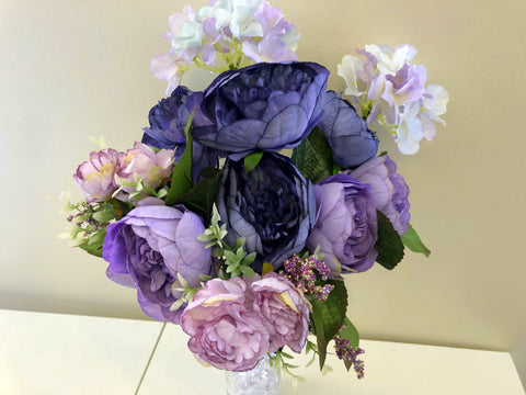 SP0286 Silk Bouquet Mixed Peony & Hydrangea Bouquet 47cm Purple Ideal ...
