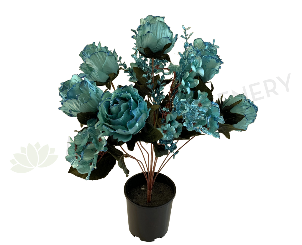 Sp0331 Glitter Silk Rose Bunch 55cm Turquoise Teal Artistic