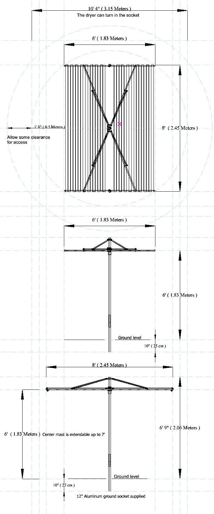 parallel clothesline measurements