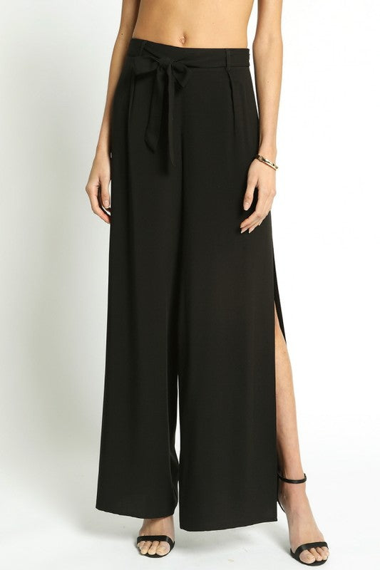 Women's Stunning Black Wide Leg with Side Slit 'Graceful Lines' Pants ...