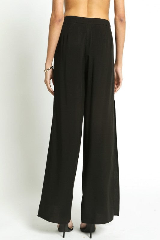 Women's Stunning Black Wide Leg with Side Slit 'Graceful Lines' Pants ...