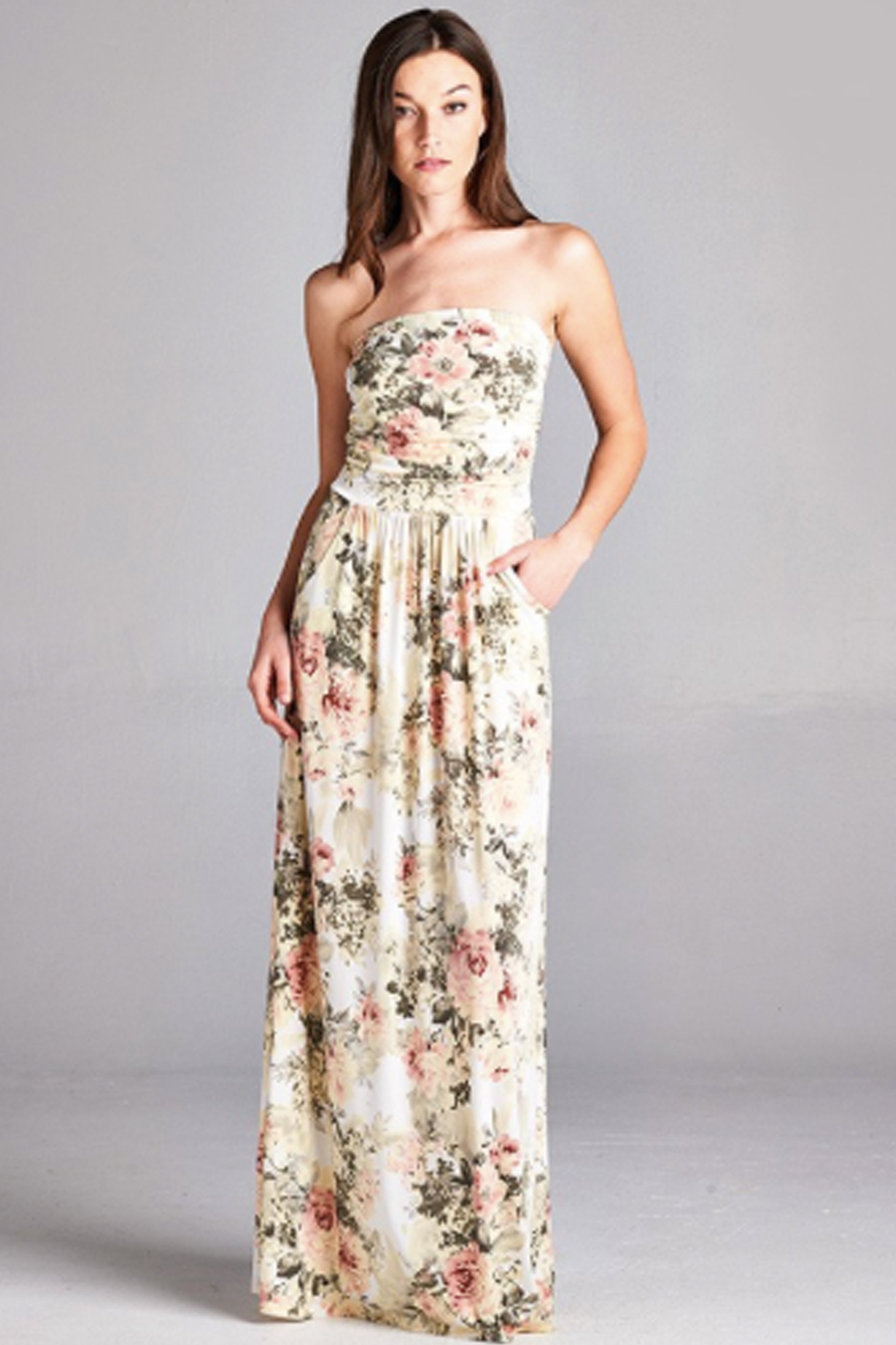 Women's 'Antique Roses' Ivory Floral Pretty Strapless Maxi Dress ...