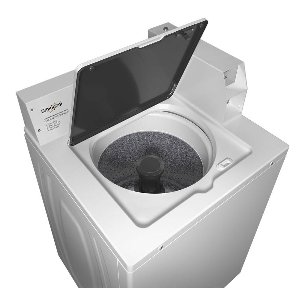 Whirlpool CAE2779JQ 27 Inch Commercial Top Load Washer with Factory-Installed Coin Drop, Coin Box, Full-Wrap Console, Deep Water Wash System in White