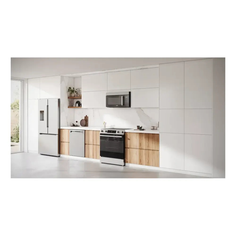 Bosch 100 Series HEF1050MU 30 Inch Slide-In Electric Range with 5 Elements, 5.8 cu. ft. Oven Capacity, Storage Drawer, Self-Clean, Steam-Assist Cleaning Cycle, ADA Compliant, Sabbath Mode and Star-K Certified in Stainless Steel
