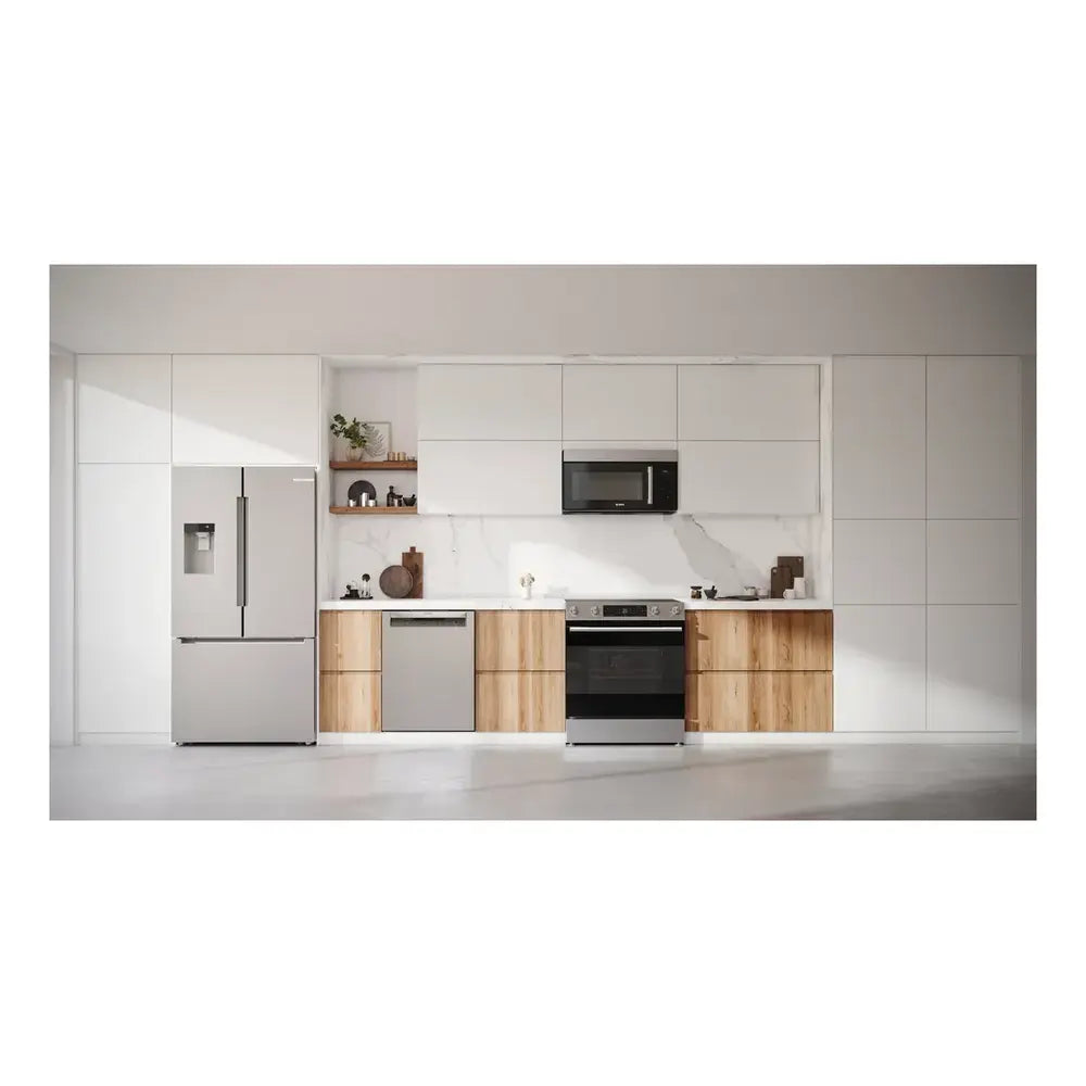 Bosch 100 Series HEF1050MU 30 Inch Slide-In Electric Range with 5 Elements, 5.8 cu. ft. Oven Capacity, Storage Drawer, Self-Clean, Steam-Assist Cleaning Cycle, ADA Compliant, Sabbath Mode and Star-K Certified in Stainless Steel