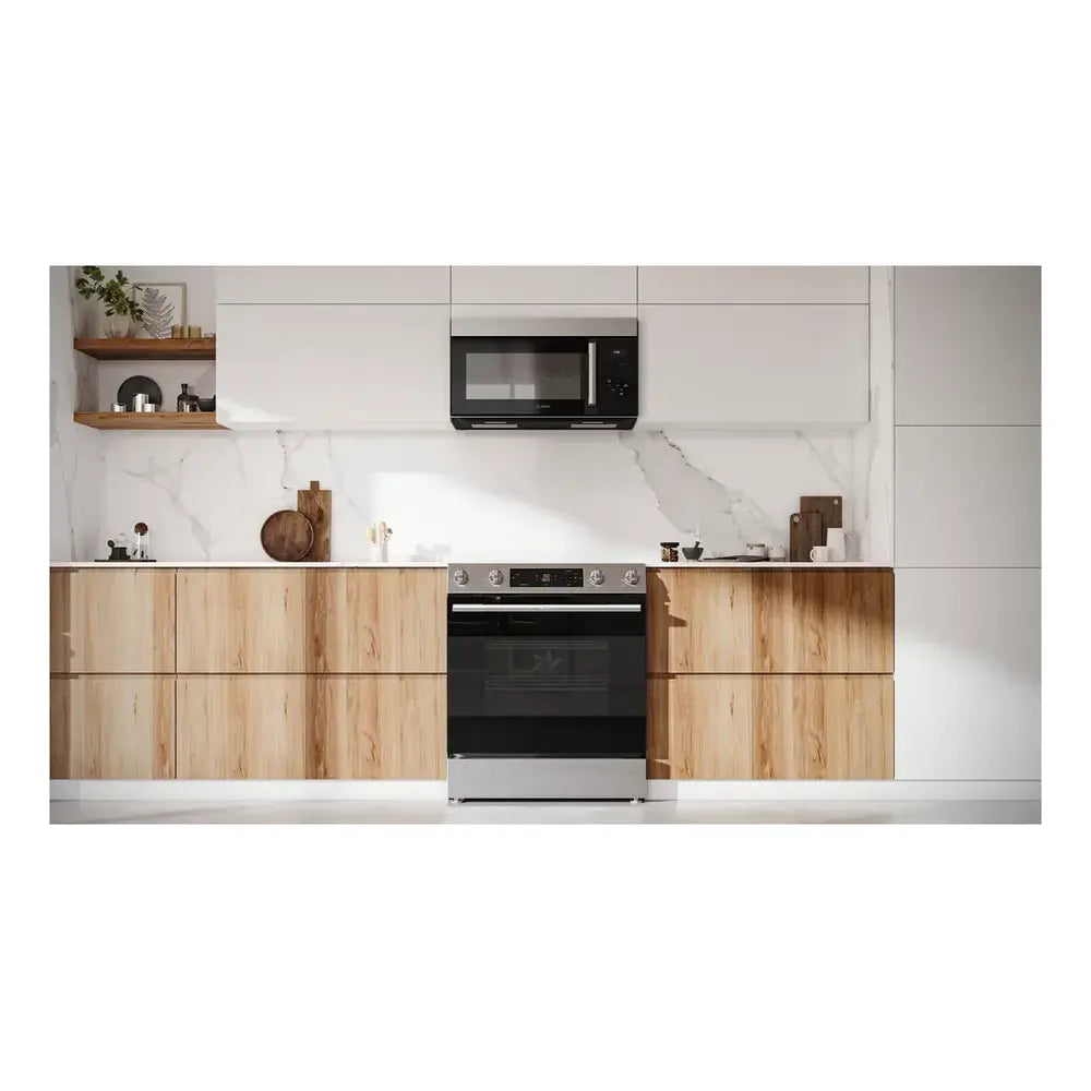 Bosch 100 Series HEF1050MU 30 Inch Slide-In Electric Range with 5 Elements, 5.8 cu. ft. Oven Capacity, Storage Drawer, Self-Clean, Steam-Assist Cleaning Cycle, ADA Compliant, Sabbath Mode and Star-K Certified in Stainless Steel
