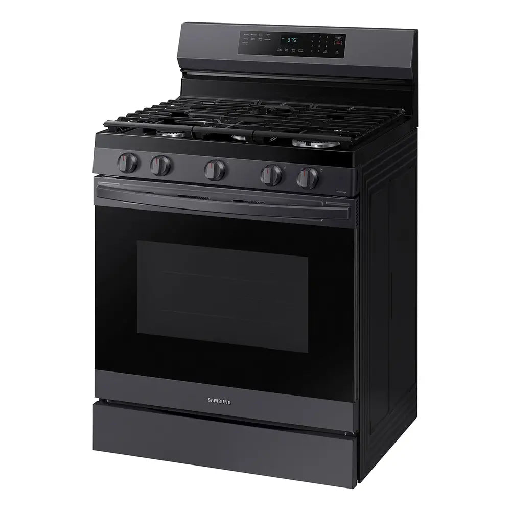 Samsung NX60A6511S 30 inch Smart Freestanding Gas Range with 5 Burners, 6 cu. ft. Oven Capacity, Convection, Removable Non-Stick Griddle, Storage Drawer and Air Fry