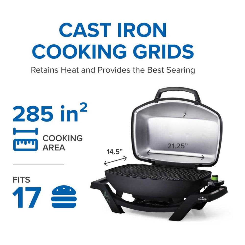 Napoleon PRO285EBK TravelQ™ PRO 29 inch Portable Electric Grill with 285 sq.in. Cooking Area, 12000 Total BTU, JETFIRE Ignition System, Accu-Probe Temperature Gauge in Black