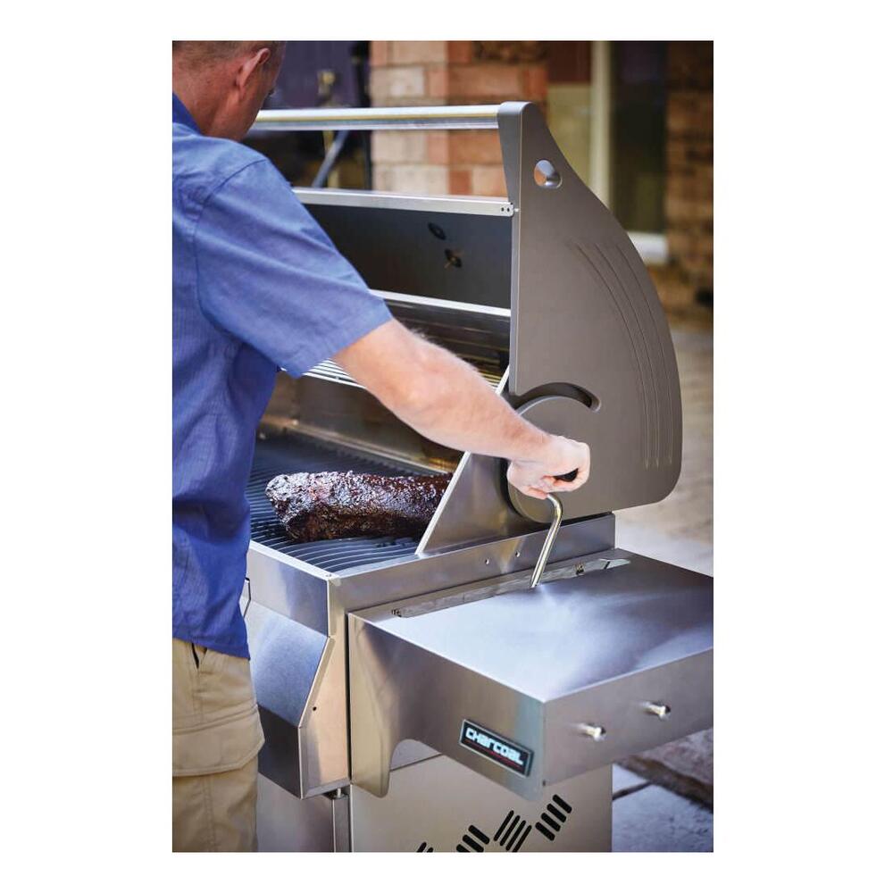 Napoleon PRO605CSS Professional 605 68 inch Freestanding Charcoal Grill with 850 sq. in Cooking Area, Integrated Tool Hooks, Two Charcoal Dividers, Chrome Plated Handles, in Stainless Steel