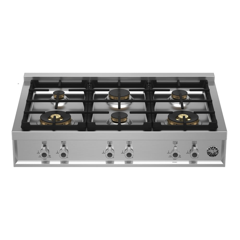 Bertazzoni PROF366RTBXT 36 inch Professional Series Gas Rangetop with 6 Sealed Brass Burners, and Cast Iron Grates in Stainless Steel (Natural Gas)