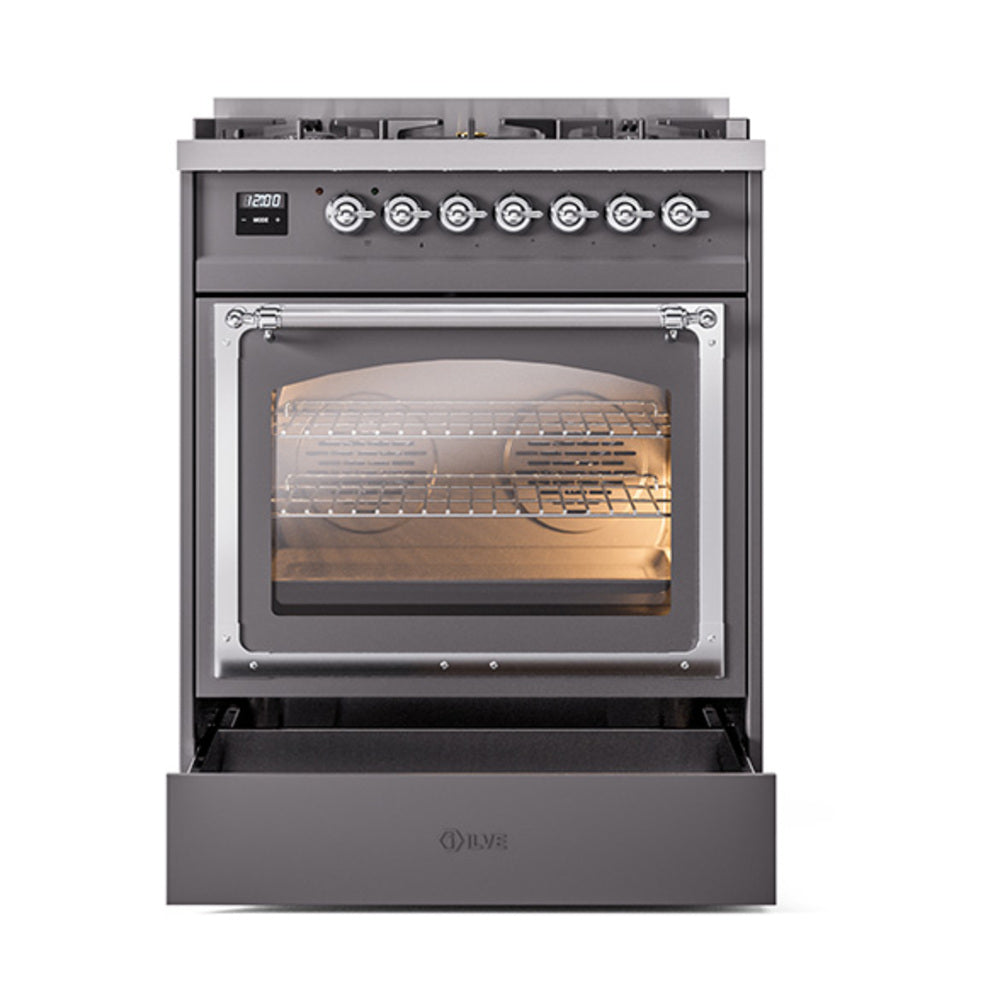 ILVE_UN30NMPMGC_Nostalgie_II_30"_Dual_Fuel_Range_drawer_opened