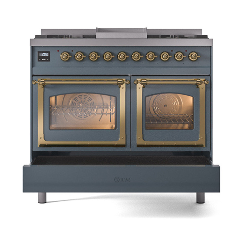 ILVE_UND40FNMPBGG_Nostalgie_II_40"_Dual_Fuel_Range_drawer_opened