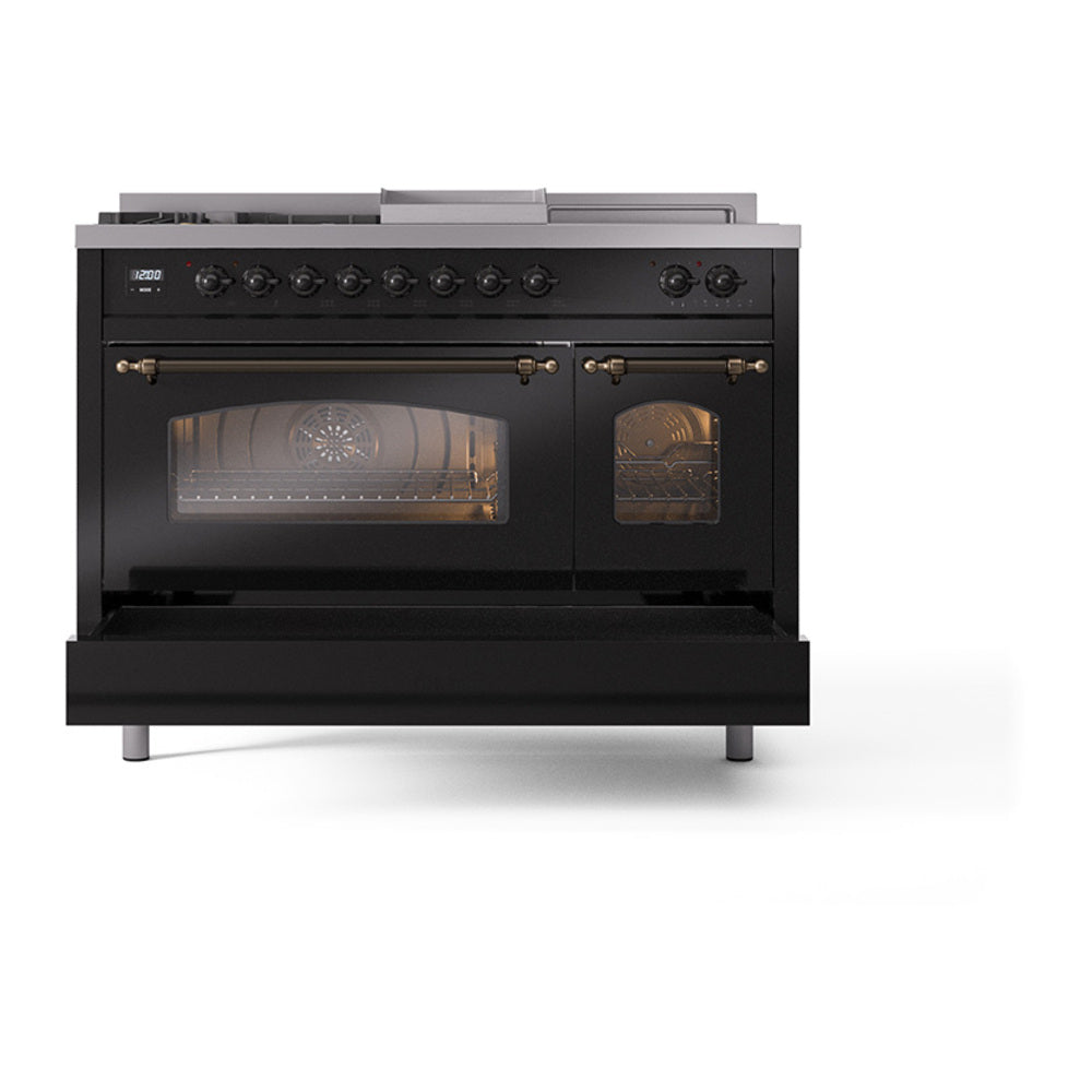 ILVE_UP48FSNMPBKBLP_Nostalgie_II_48"_Dual_Fuel_Range_drawer_opened