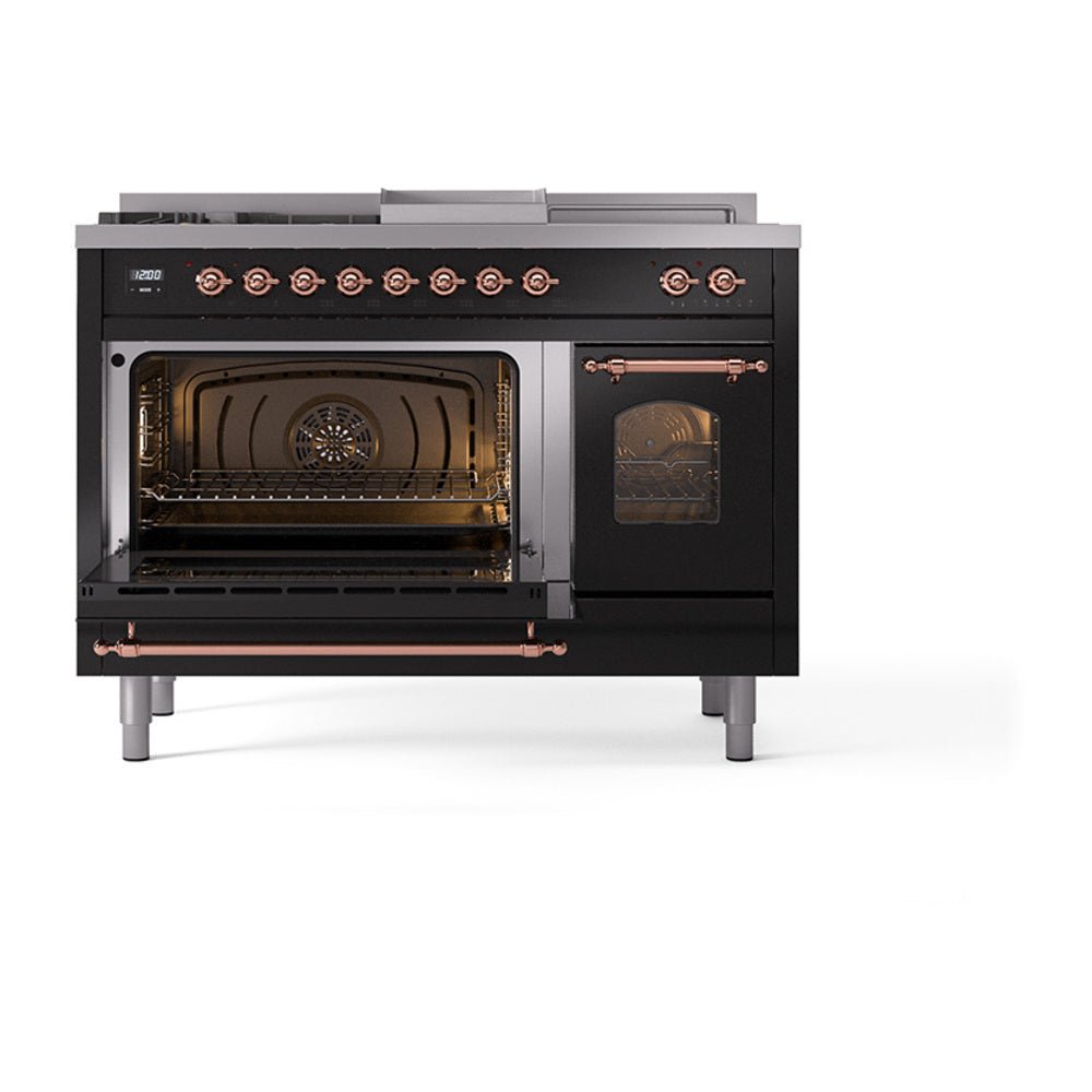 ILVE_UP48FSNMPBKPLP_Nostalgie_II_48"_Dual_Fuel_Range_main_oven_door_opened