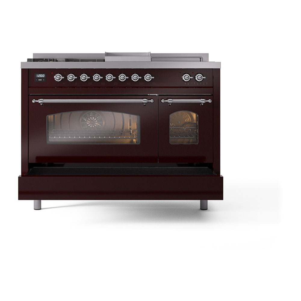 ILVE_UP48FSNMPBUCLP_Nostalgie_II_48"_Dual_Fuel_Range_drawer_opened