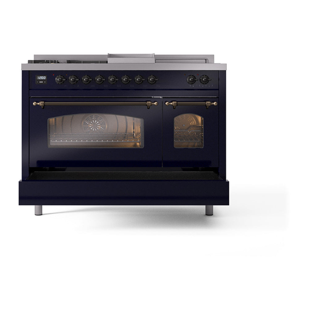 ILVE_UP48FSNMPMBBLP_Nostalgie_II_48"_Dual_Fuel_Range_drawer_opened