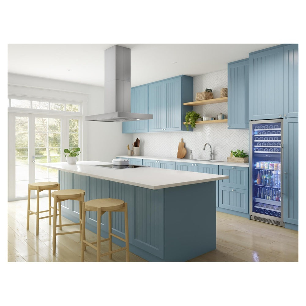 Zephyr ZRME42FS 42 inch Roma Series Island Range Hood with 600 CFM, LumiLight LED Lighting, Airflow Control Technology™ (ACT™), and ICON Touch® Controls, in Stainless Steel