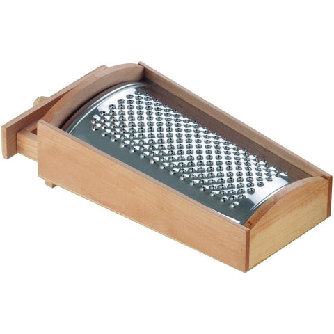 Inox Italian Hand Cheese Grater Removable Olive Wood Box For Hard Cheeses