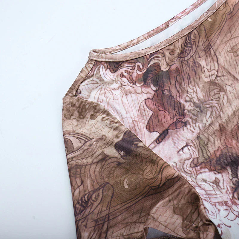 Ruffle Short Sleeve Crop Top Print Two Piece Party Mini Dress - Image 12