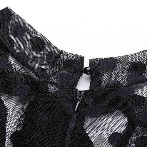 Plus Size Lace Mesh Long Sleeve A-Line Polka Dot Maxi Dress - Image 7