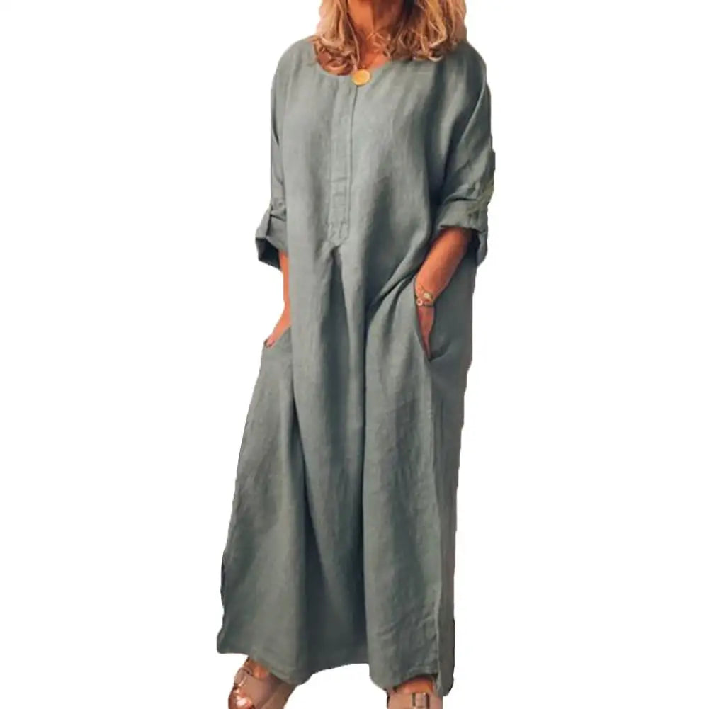 Oversized Cotton Linen Long Shirt Dress for Women - Image 6