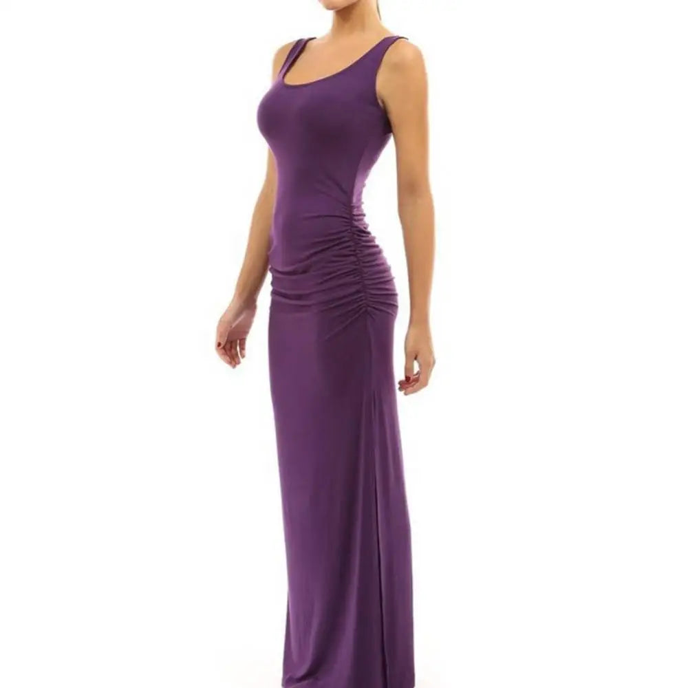 Solid Color Sleeveless Maxi Dress with Side Split - Image 28