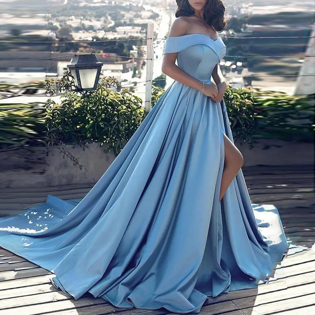 Elegant Off-Shoulder High Slit Floor-Length Evening Dress - Image 4