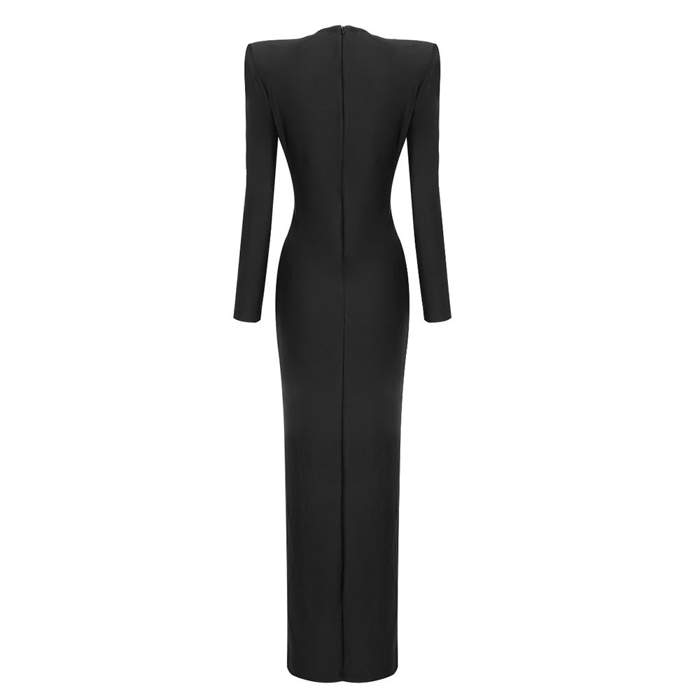 Brielle - Rhinestone Ring Deep V-Neck Dress - Image 10