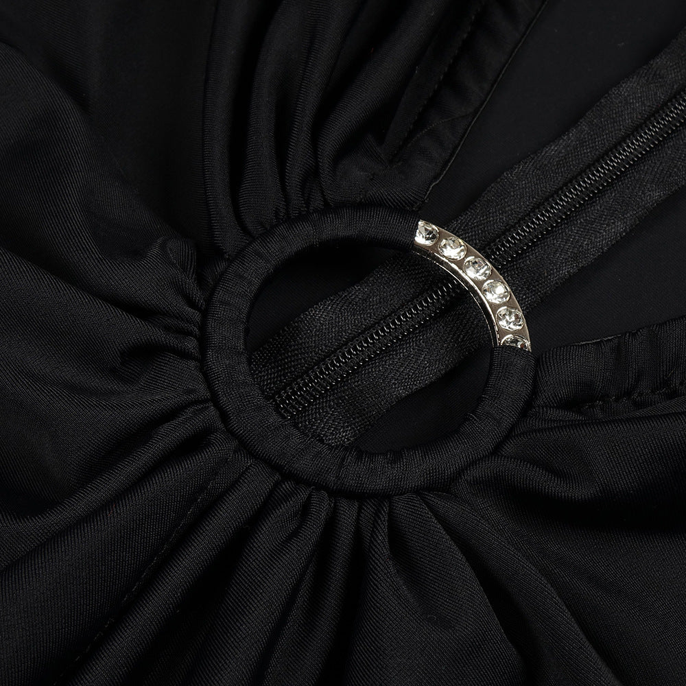 Brielle - Rhinestone Ring Deep V-Neck Dress - Image 16