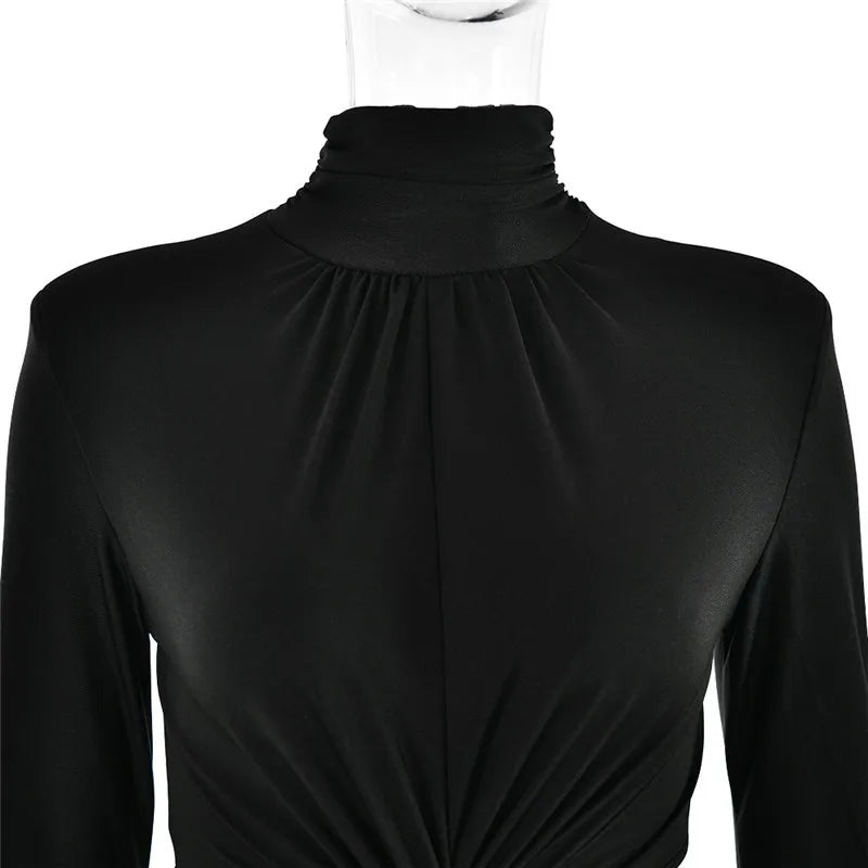 Elegant Hollow Out Turtleneck Long Sleeve Maxi Dress for Women - Image 14