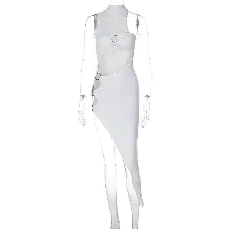 Sexy Hollow Out Nightclub Dress - Sleeveless Split Design - Image 6
