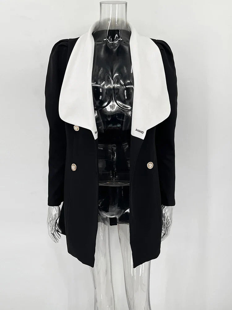 Elegant Contrast Color Double-Breasted Mini Dress for Office Wear - Image 15