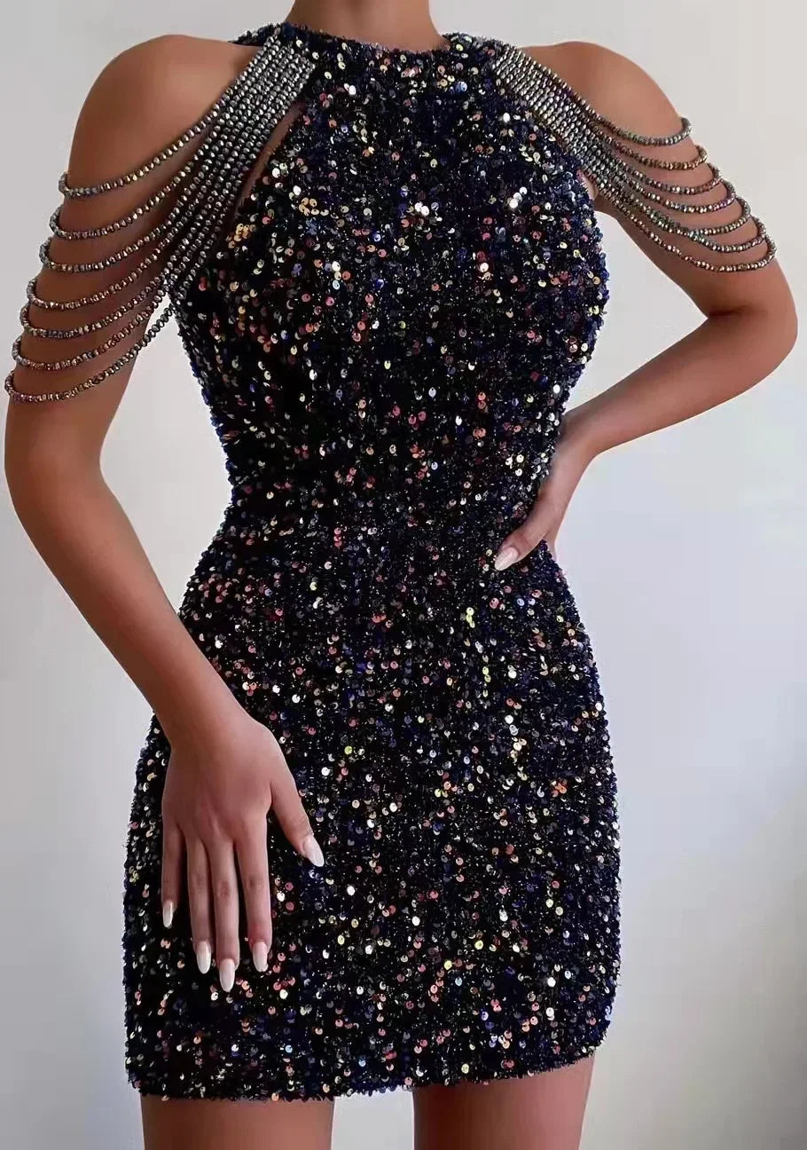 Off-Shoulder Gold Sequin Bodycon Dress for Women - Image 35