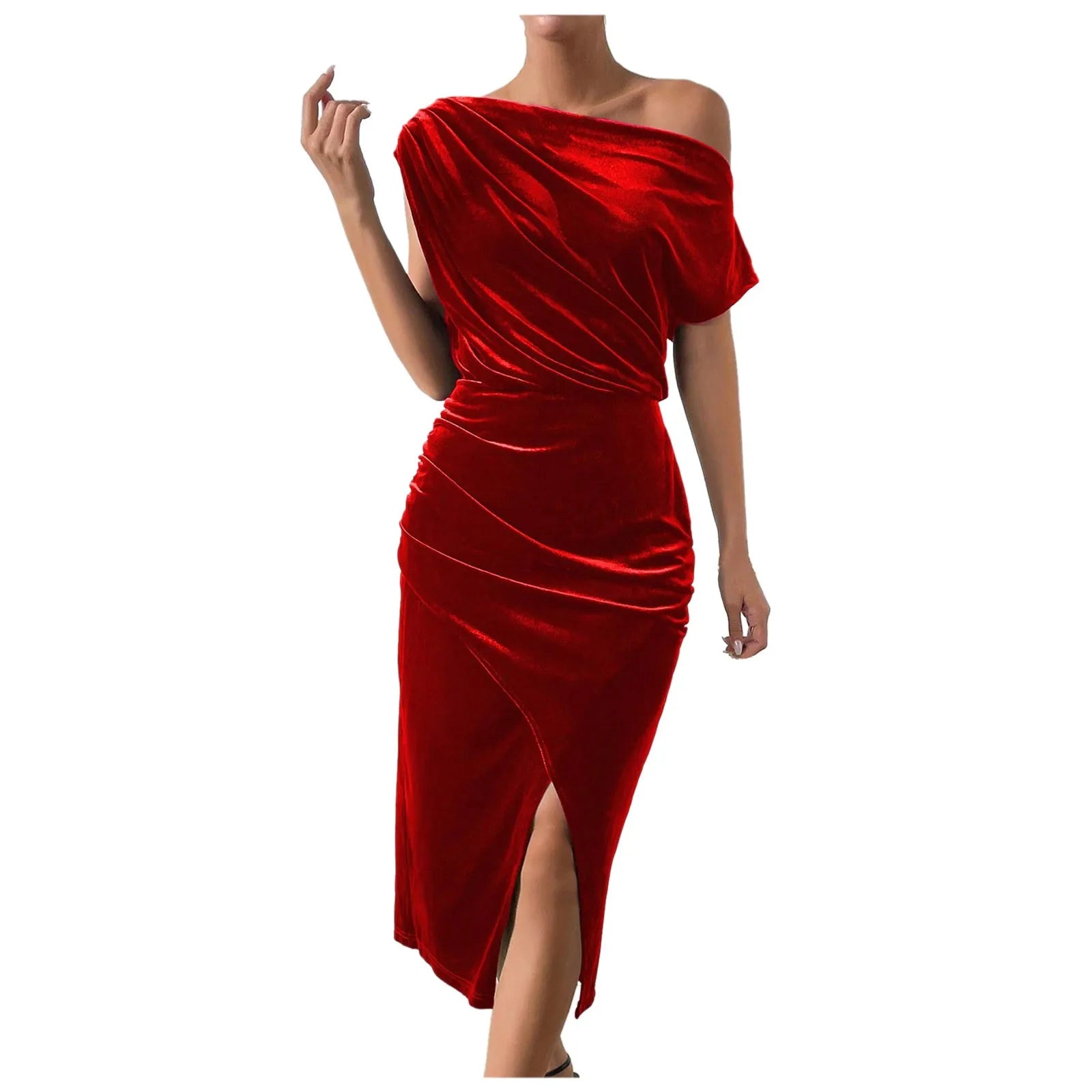 Elegant One-Shoulder Summer Dress with Velvet Skirt - Image 7