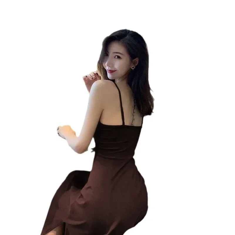 Sexy Black Sleeveless V-Neck Dress with Side Slit - Image 6