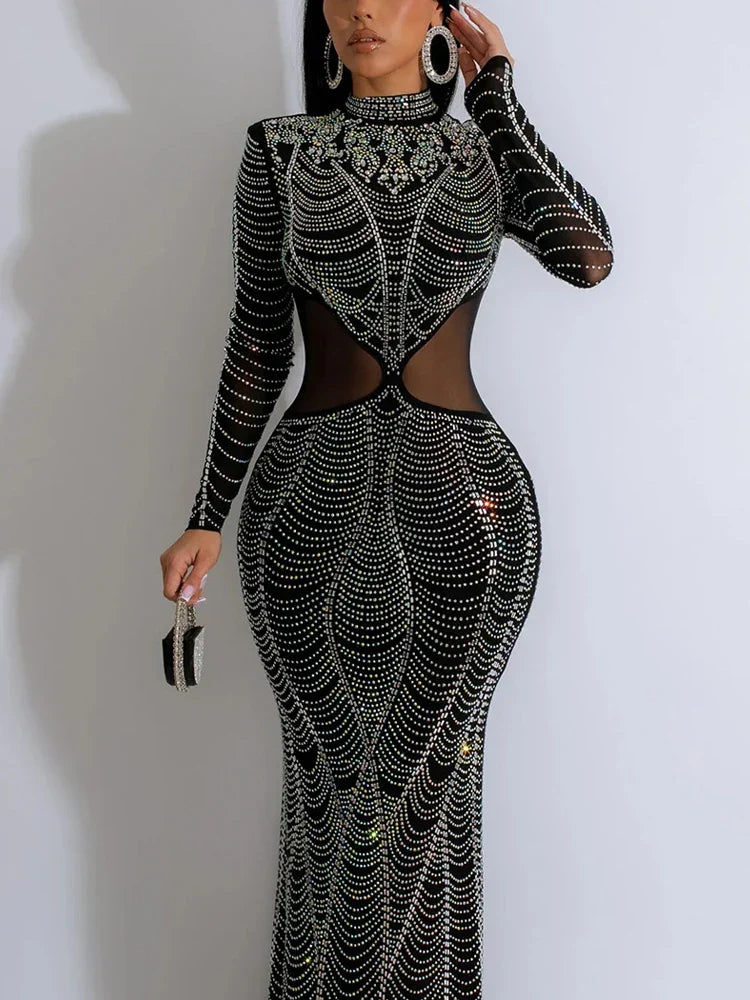 Elegant Long Sleeve Black Mesh Dress for Women - Image 3