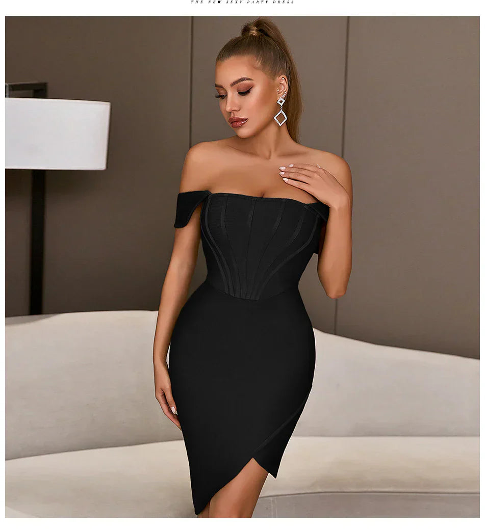 Off-Shoulder Bodycon Evening Runway Midi Dress - Image 2